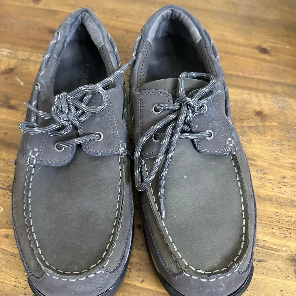 Vionic Eddy Leather Moc Toe Boat Shoes Loafers Mens 9 Gray